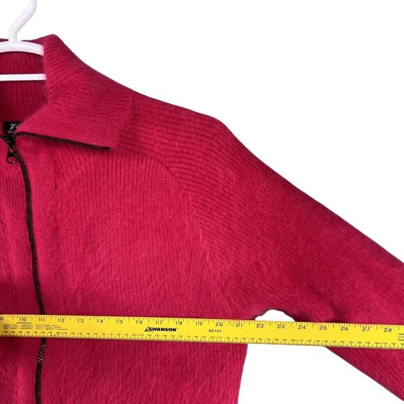 Vintage VENESHA Womens L 80% Angora Fuzzy Fuchsia Zip Sweater Jacket Old Money - Picture 12 of 16